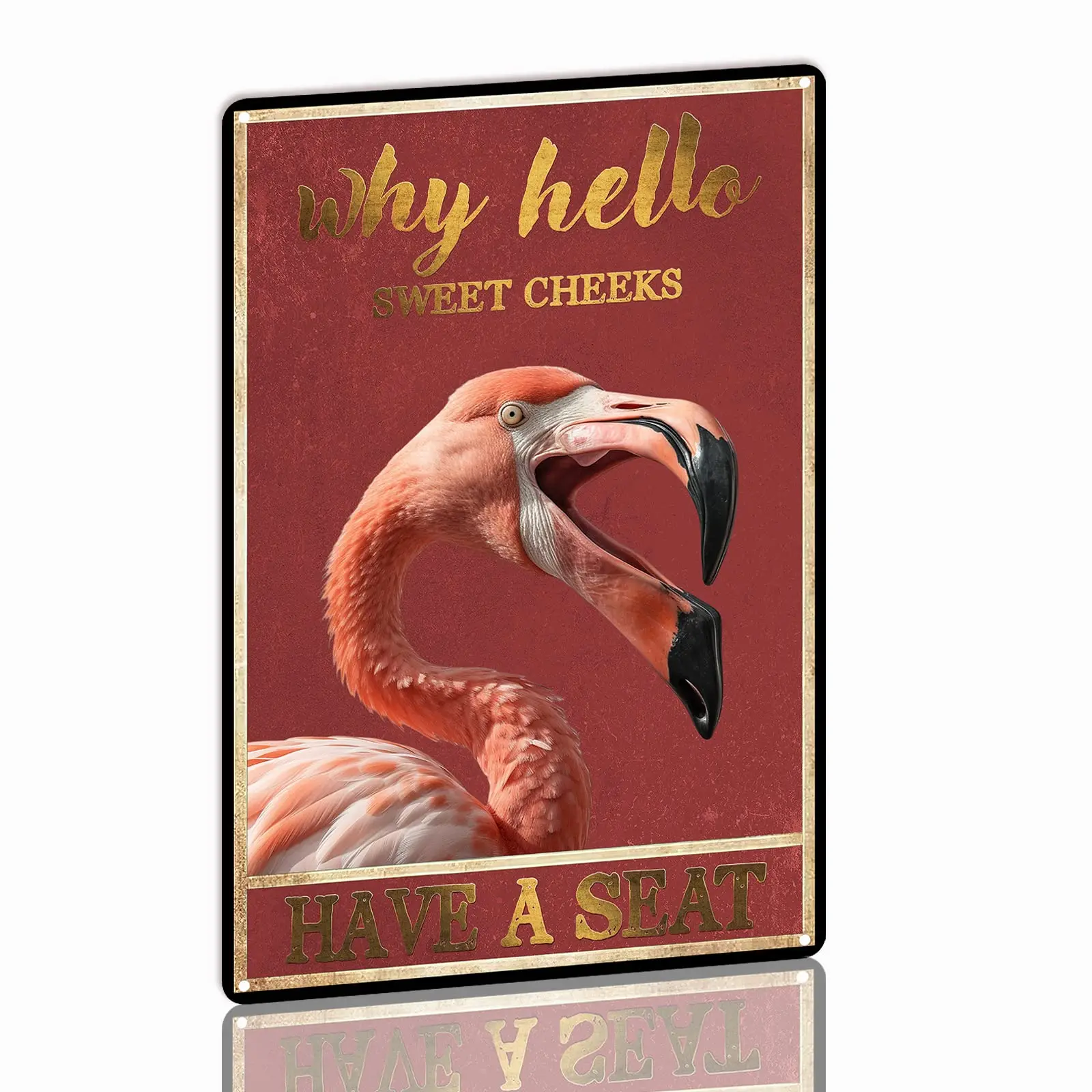 YLUYINOM Tin Sign Painting Why Hello Sweet Cheeks Have A Seat Flamingo Lovers S Wall Art Decor For Living Room Coffee Bar Signs 