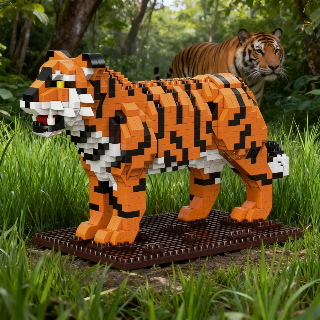 Image of 3D-Tier-Baustein-Spielzeug (Tiger, Löwe, Giraffe) – Einfaches Puzzle, Schreibtisch-Deko, Lehrreiches Weihnachts- und Geburtstagsgeschenk für Jugendliche