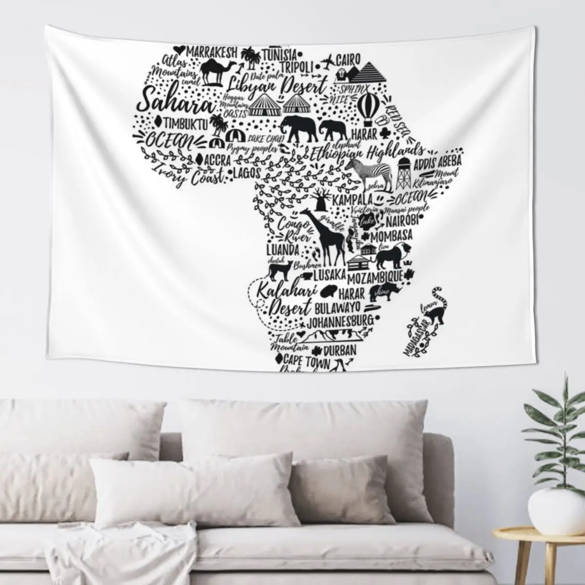 

Typography poster. Africa map. Tapestry Decoration For Home Bedroom Decorations Decorative Paintings Tapestry