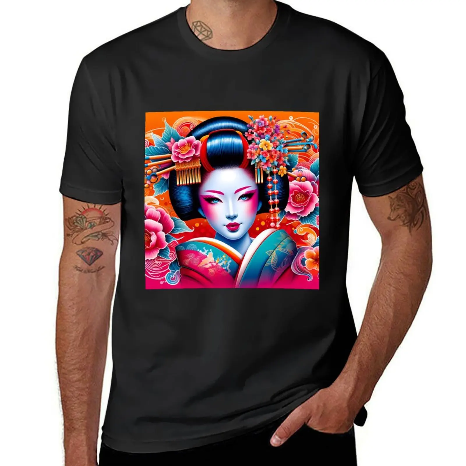 

Vibrant Traditions: A Modern Geisha's Portrait T-Shirt customs design your own plain funnys shirts graphic tees men clothings