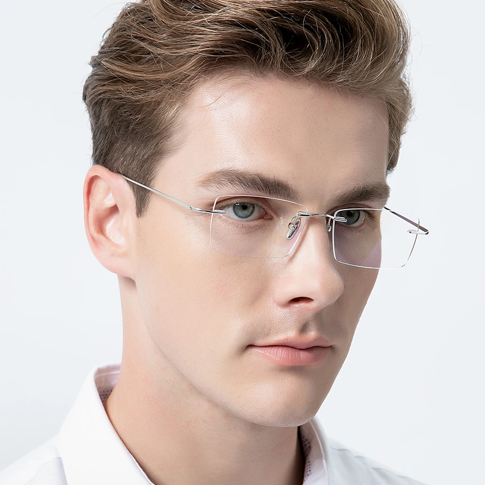 FONEX Sterling Silver S800 Glasses Frame Men 2022 New Rimless Eyeglasses Spectacles Eyewear FS001