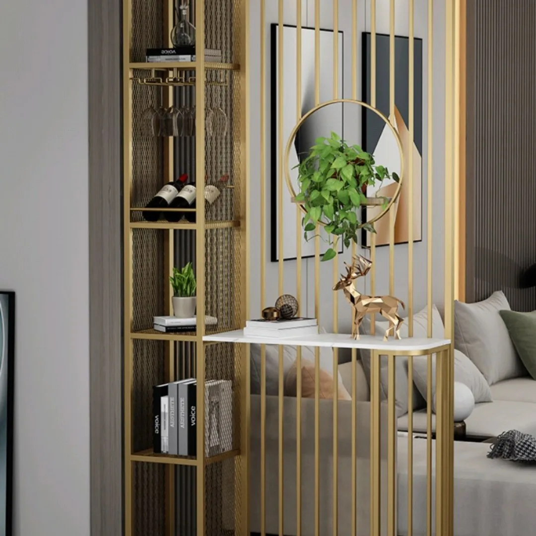 Metal rack wine cabinet light luxury home screen partition living room