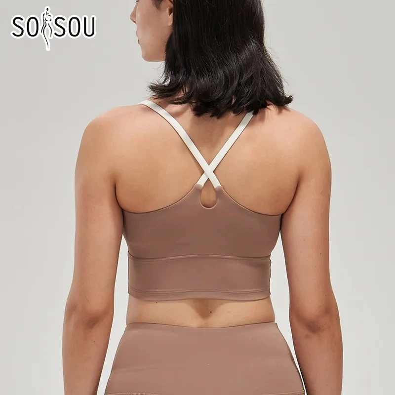 SOISOU – soutien-gorge de Sport pour femmes, résistant aux chocs, croisé dans le dos, pour entraînement, Fitness, course à pied, Yoga, vêtements de