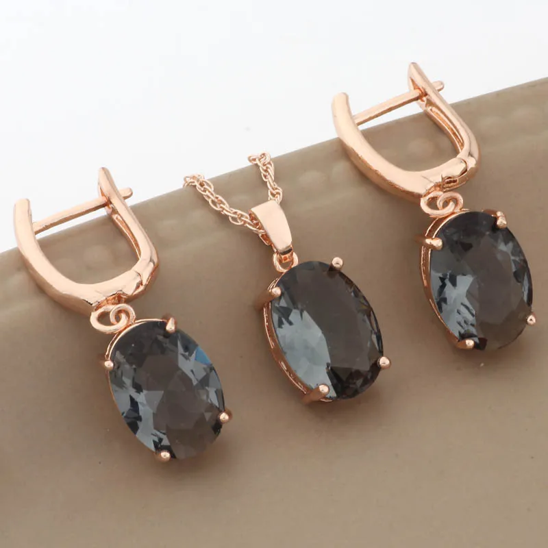 Luxury Oval Shape 585 Rose Gold Color Bridal Jewelry Sets Wedding Fashion Jewelry Set With Cubic Zirconia Gift Set