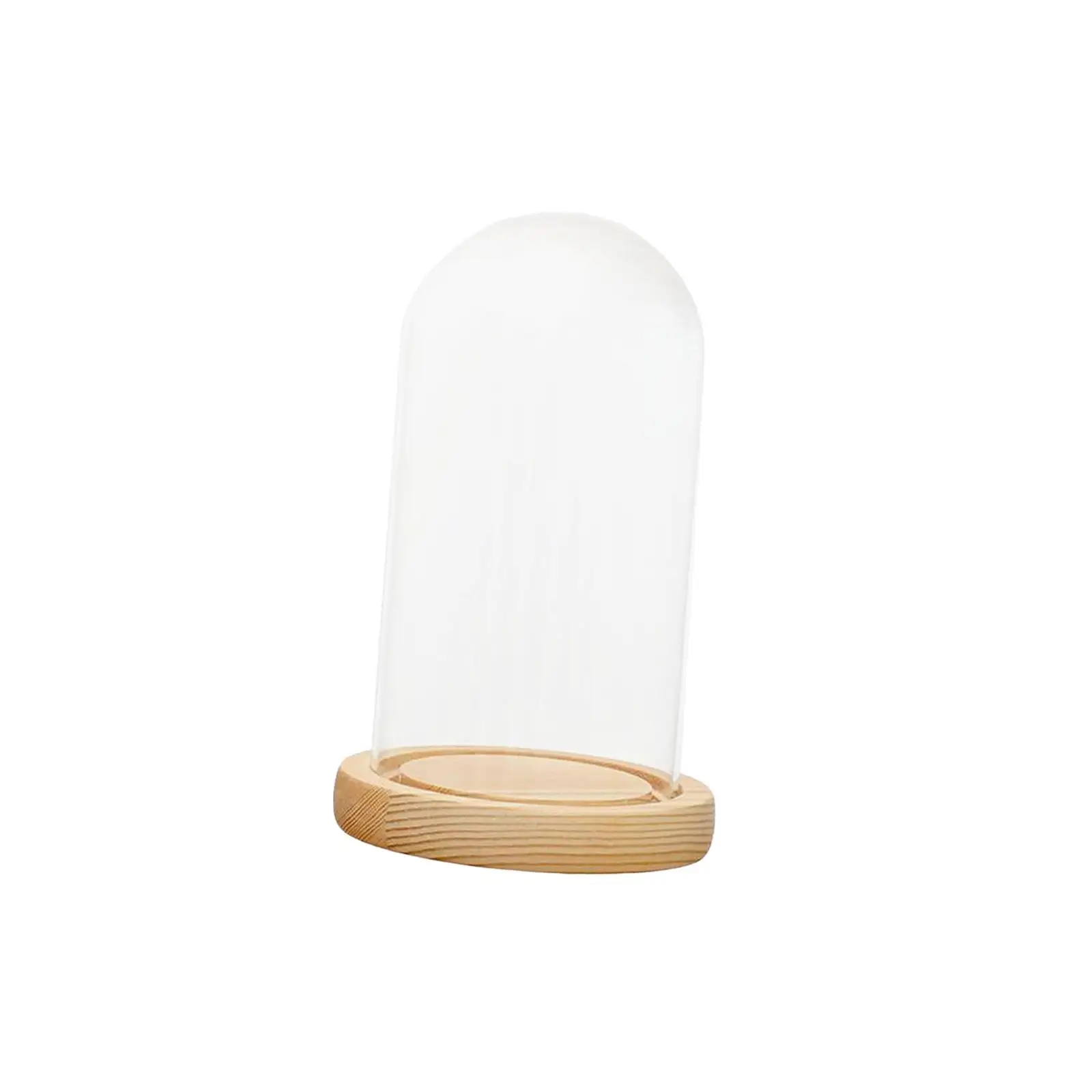 Glass Dome Cloche Bell Jar Wooden Base Dessert Cover Tabletop Centerpiece Dome Round