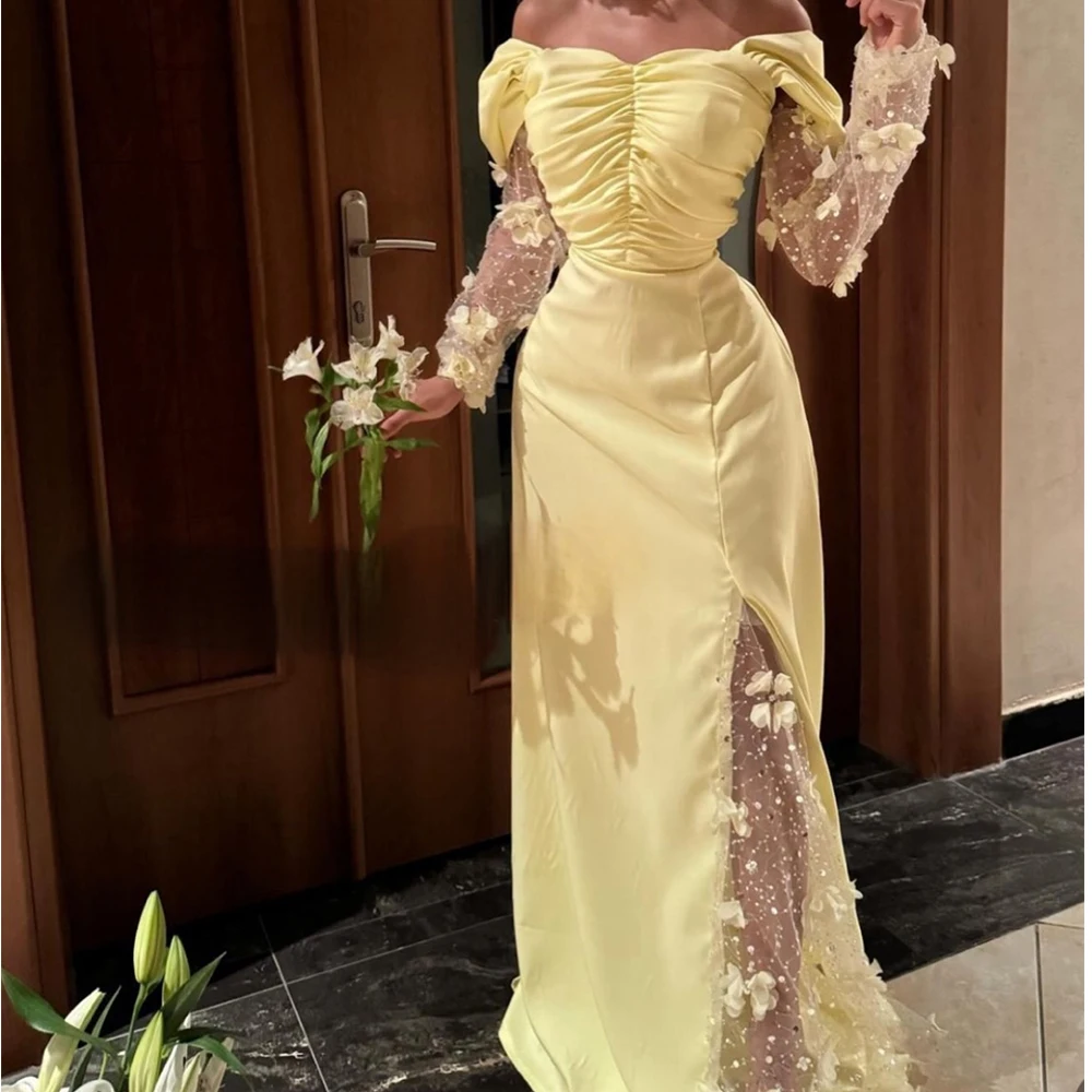 Customized Sexy Jersey A-Line Off the Shoulder Crystal Flowers Evening Dress High Quality платье вечернее Saudi Arabia 2024