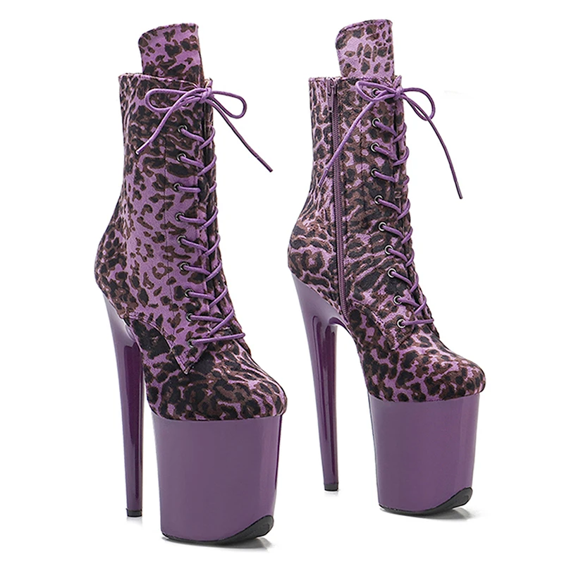 Leecabe 20cm/8inches Suede upper Leopard print style  Fashion High Heel platform party  stripper heel Pole Dancing boots