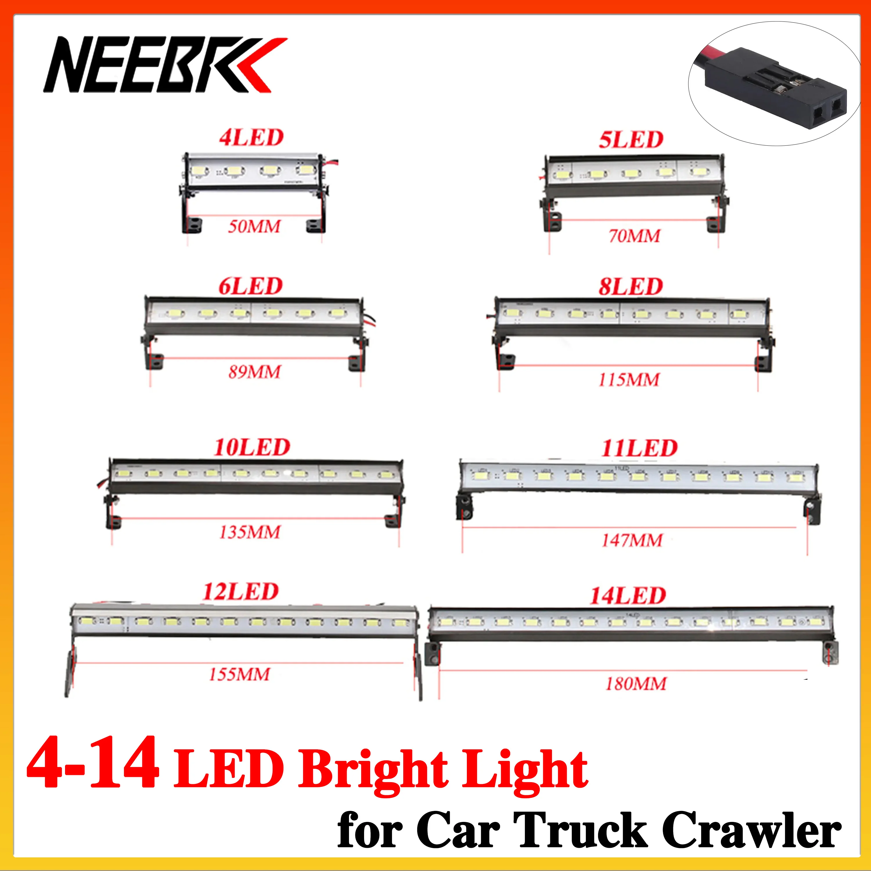 Barra de Luces LED NEEBRC 4/5/6/8/10/11/12/14 para Techo de Auto RC 1/10, Camioneta, Jeep Wrangler Axial SCX10, Wltoys SCX24, WPL