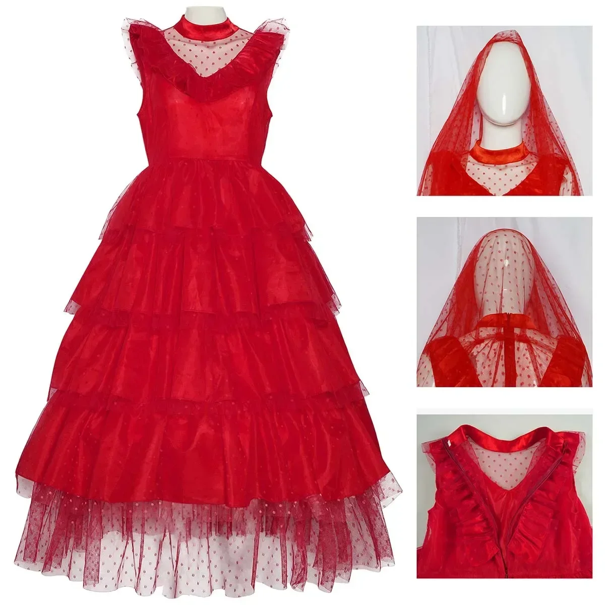 Lydia Cosplay Costume Evening Gown Outfits Halloween Suit Lydia Deetz Red Wedding Dress