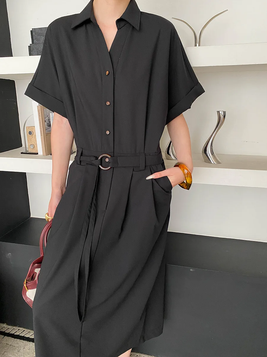 Frühlings- und Sommerkleid für Damen, lässig, einfarbig, bequem, tailliert, figurbetont. – Detail 4