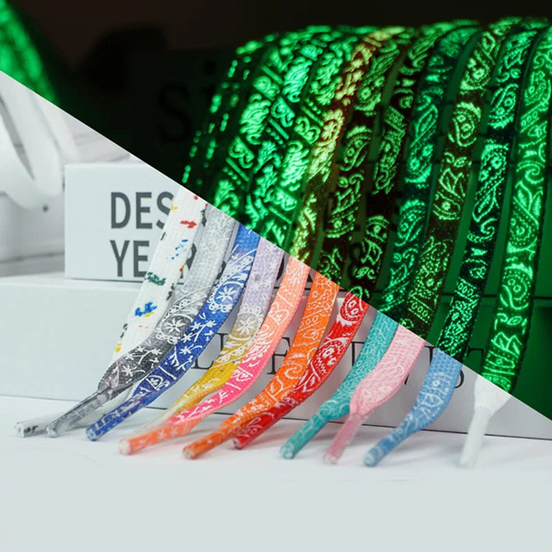 Splash-ink Luminous Shoelaces for Sneakers / Multicolor Shoe Laces / Fluorescent Glowing Night Run Sport Flat Cord Shoestring