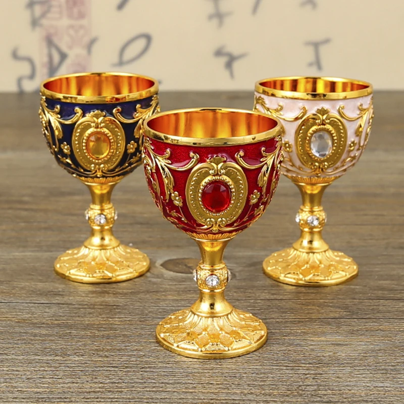 Nordic Metal Gemstone Small Wine Cup Offering Cup Single-shot 30ml Creative Vintage Home Glass Liquor Cup
