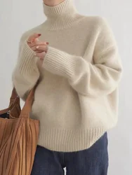 Turtleneck  Pure Cashmere Women's Loose Sweater Thickened Autumn and Winter Wool Sweater Jumper Lazy Base