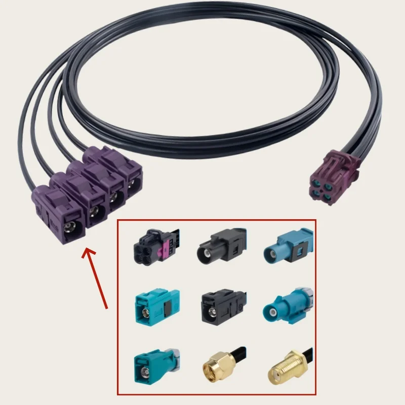 

Tyco Mini FAKRA Four-in-One (HFM) Female D to FAKRA/SMA RG174 Cable