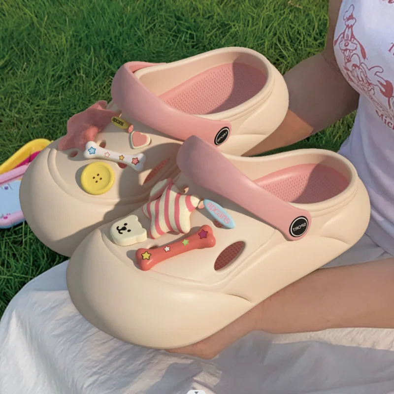 

Women's Slippers Wear Spring and Summer 2025 New Integrated Increase Non-slip Beach Bun Cute Half Slippers Women ，Womens Shoes