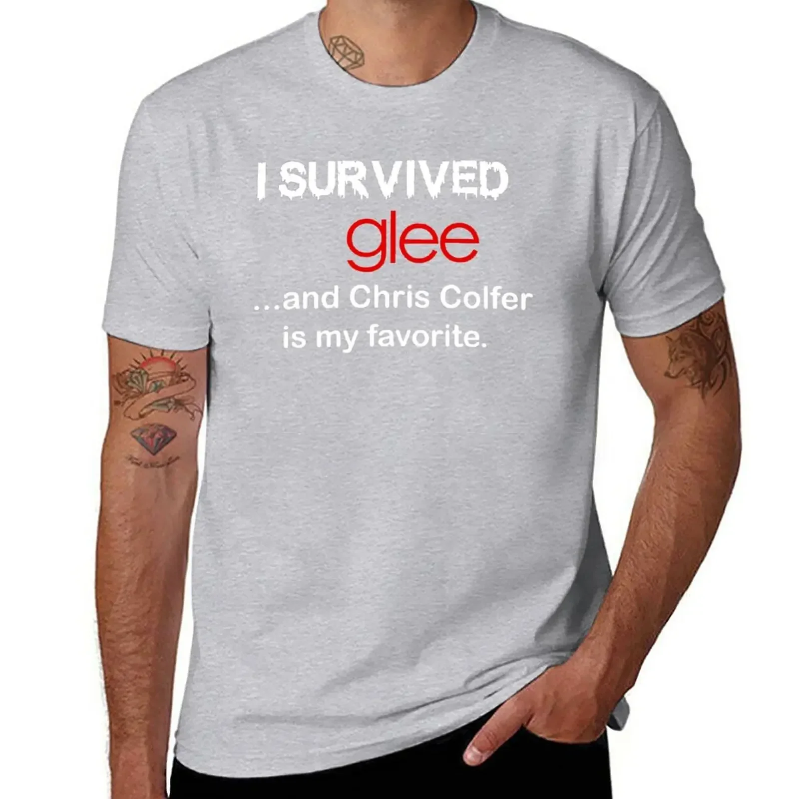 blacks boys animal print tops mens graphic t-shirts big and tall I survived glee...and Chris Colfer is my favorite. T-Shirt