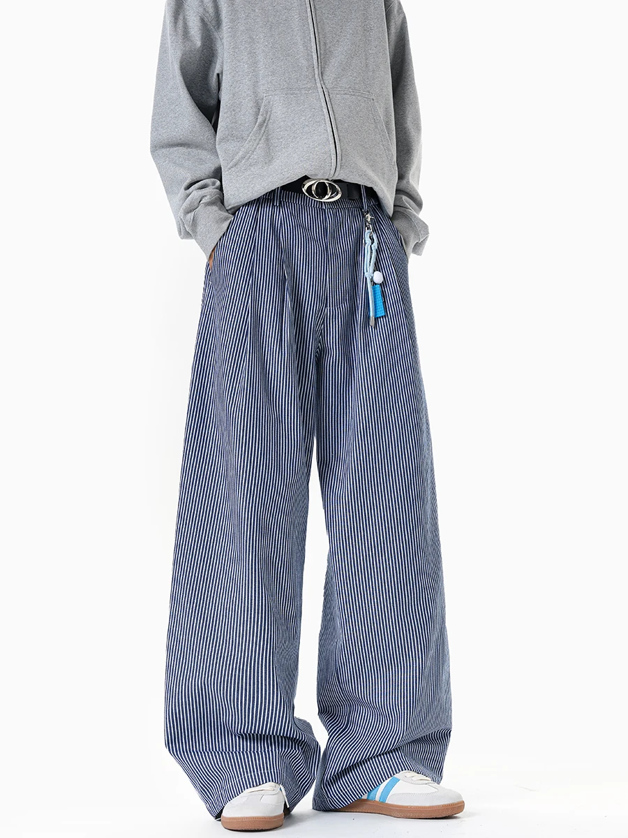 

Японские полосатые широкие брюки Boyue, повседневные мужские и женские брюки свободного покроя прямого кроя для отдыха