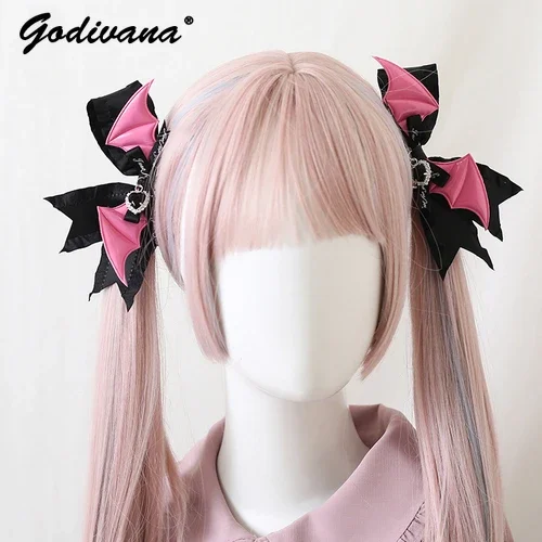 Lolita Sweet Hair Clips Ponytail Hot Girl Japanese Style Mine Series Rhinestone Bow Wings A Pair of Hairclip Barrettes for Women