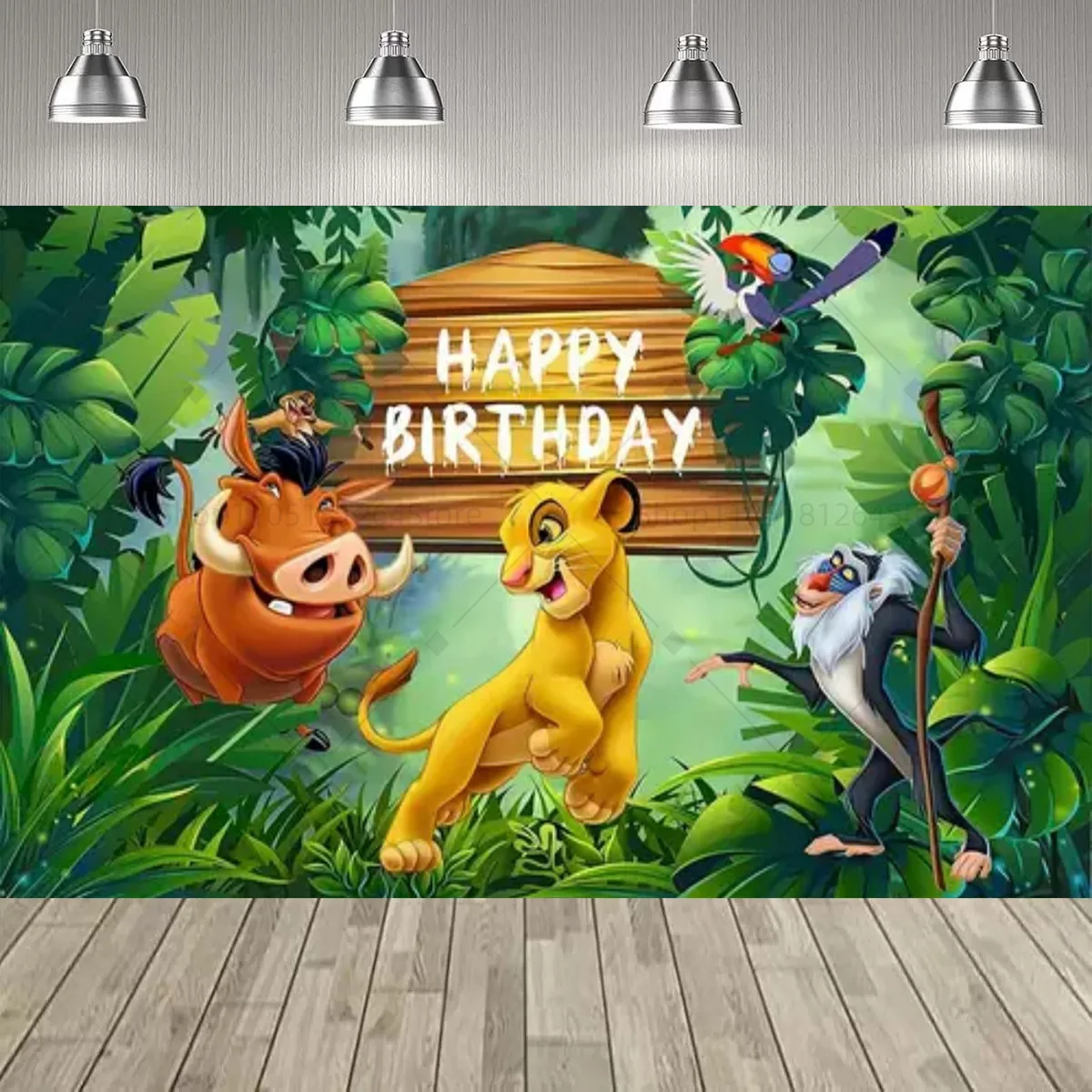 Cartoon König der Löwen Simba Happy Birthday Party Hintergrund Dschungel Safari Kinder 1. Geburtstag Baby Shower Party Dekorationen Kulisse – Detail 4