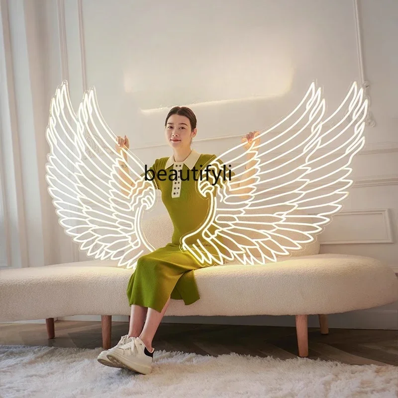 CLED ساعة متجر خارجية نيون في صورة خلفية جدار أجنحة الملاك ضوء الإعلان #4