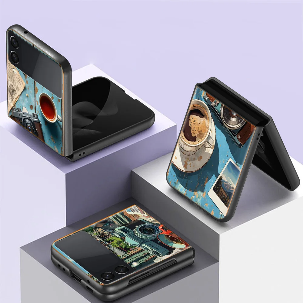 Camera and Souvenirs With Scenery Phone Case For Samsung Z Flip 6 7 5G Z Flip 5 Galaxy Z Flip 3 4 5G ZFlip Shockproof Hard Cover