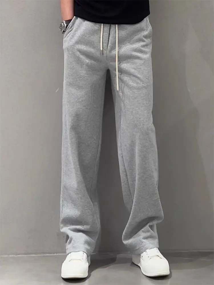 Men's Fashion Urban Casual Pants Straight Leg Thickened Fleece Wide Leg Sweatpants Loose Fit  Color Fall Winter New Style