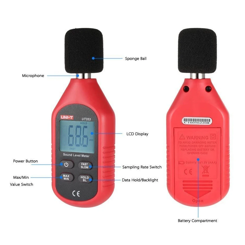 High Accuracy Wide Range 30dB-130dB UNI-T UT353 Digital Noise Tester Detector with Adjustable Sampling Rate