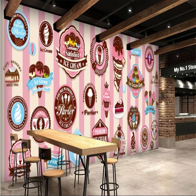 

Custom Pink Delicious Ice Cream Wall Paper 3D Dessert Shop Wall Cloth Snack Bar Industrial Decor Background Mural Wallpaper 3D