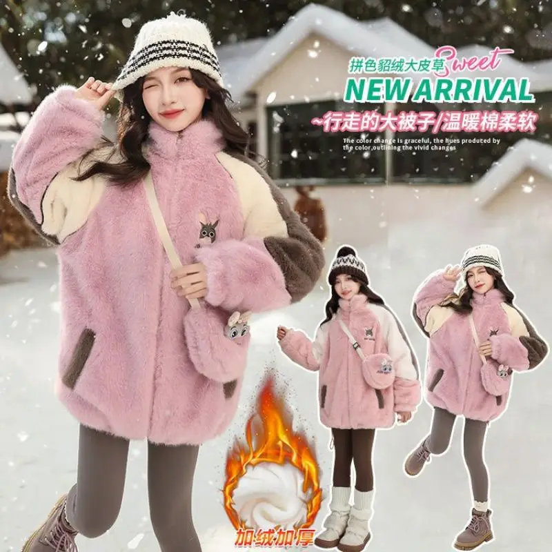 

Anime Winter Children Warm Plush Coat with Bag Cartoon Bunny Cop Girls Thickened Coat Cute Disney Judy Hopps Plus Velvet Jacket