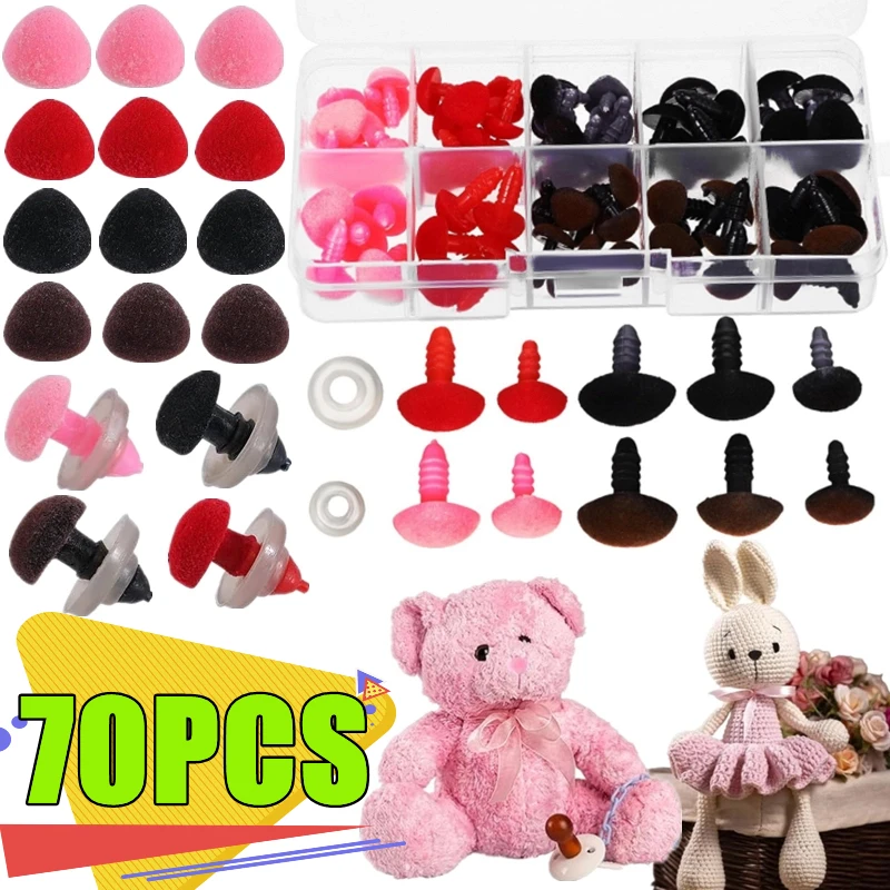 

Newest 70PCS-Box Plastic Safety Noses For Crochet Toys Amigurumi Mix Box Pink/Red/Black/Brown Nose Animal Bear Puppet Dolls Toys