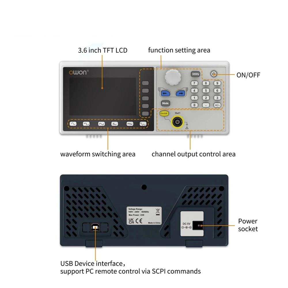 OWON DGE1030 Arbitrary Waveform Generator Single Channel 30MHz  1CH 3.6inch Benchtop 14bits Waveform Generator