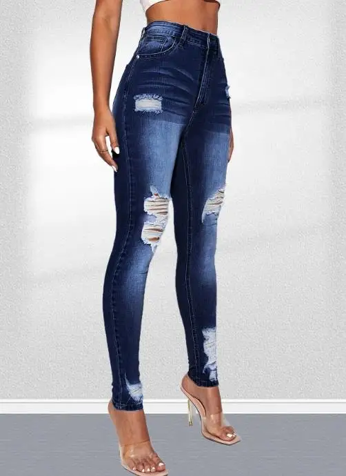 2023 موضة جديدة سراويل نسائية أنيقة بنطلون عادية أسفل العصرية بسط ضيق المناسب مثقب أقدام صغيرة التخسيس الجينز