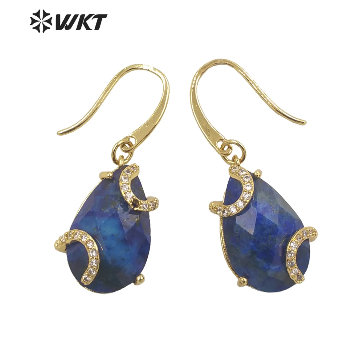 

WT-E688 Wholesale Fashion Gold Prong Setting Natural Teardrop Stone Earrings Gorgeous Faceted Gemstone Micropave Pearl Jewelry