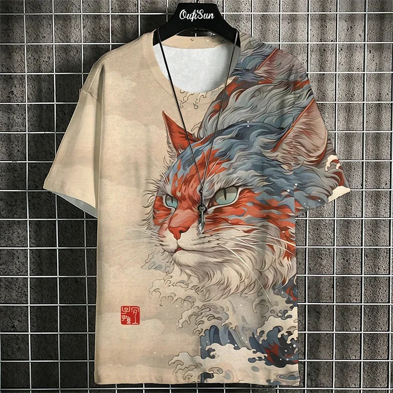 

New Anime Cartoon Cat Graphic Men's T-shirts 3D Print Casual Tee Shirt For Men Summer O-neck y2k Tops Daily Short Sleeve Tees