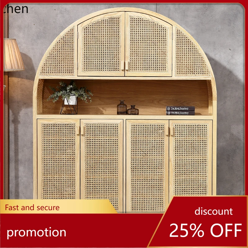 

ZML leisure foyer folio with door real rattan woven solid wood complete storage household storage cabinet