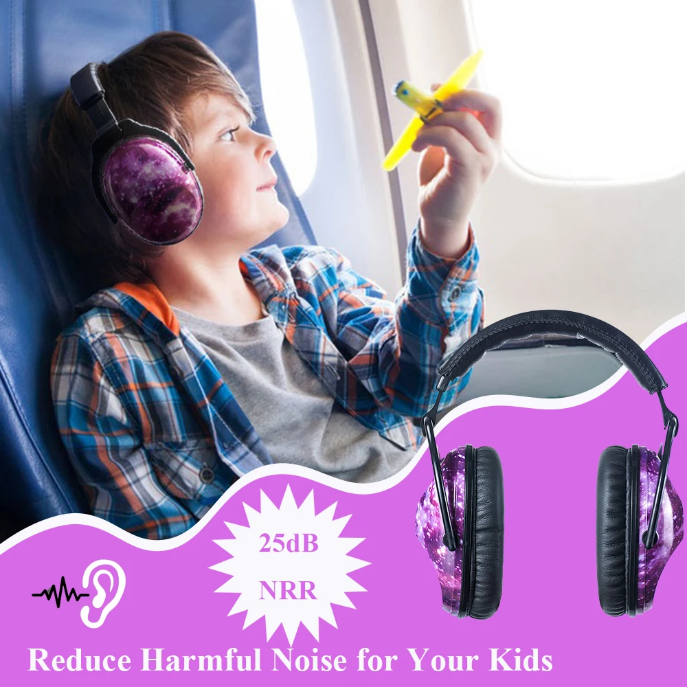 PROTEAR Kids Ear Protection Starry Sky Galaxy Ear Muffs NRR 25dB Noise Reduction Child Hearing Protectors for Airplane Sleeping