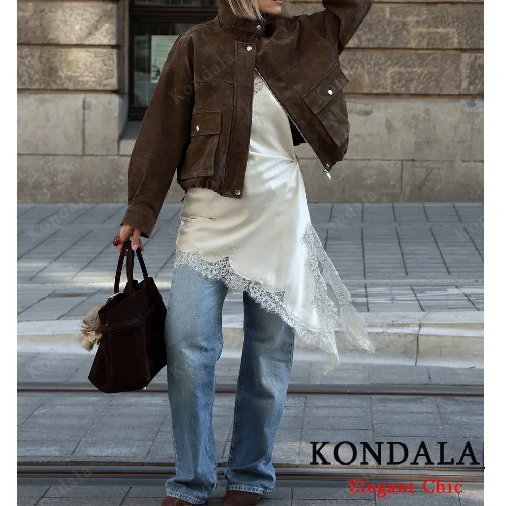 فستان KONDALA نسائي مثير عالي الشارع من الدانتيل فستان قصير غير متماثل موضة ربيع خريف 2025 فستان حفلات العشاء وتاريخ Mujer #4