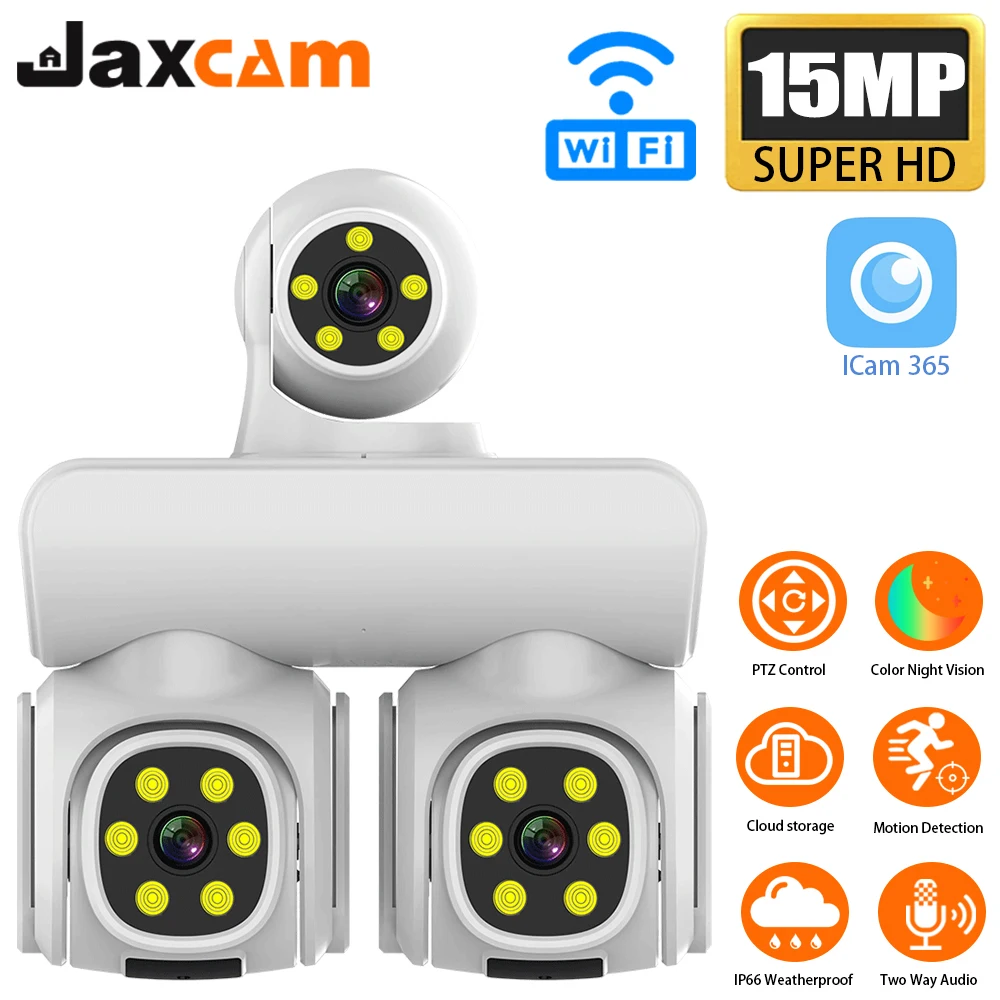 

Jaxcam 8K WiFi Camera Three Screen Outdoor 10X Zoom Auto Tracking Wireless Surveillance IP Cam PTZ Security Camera
