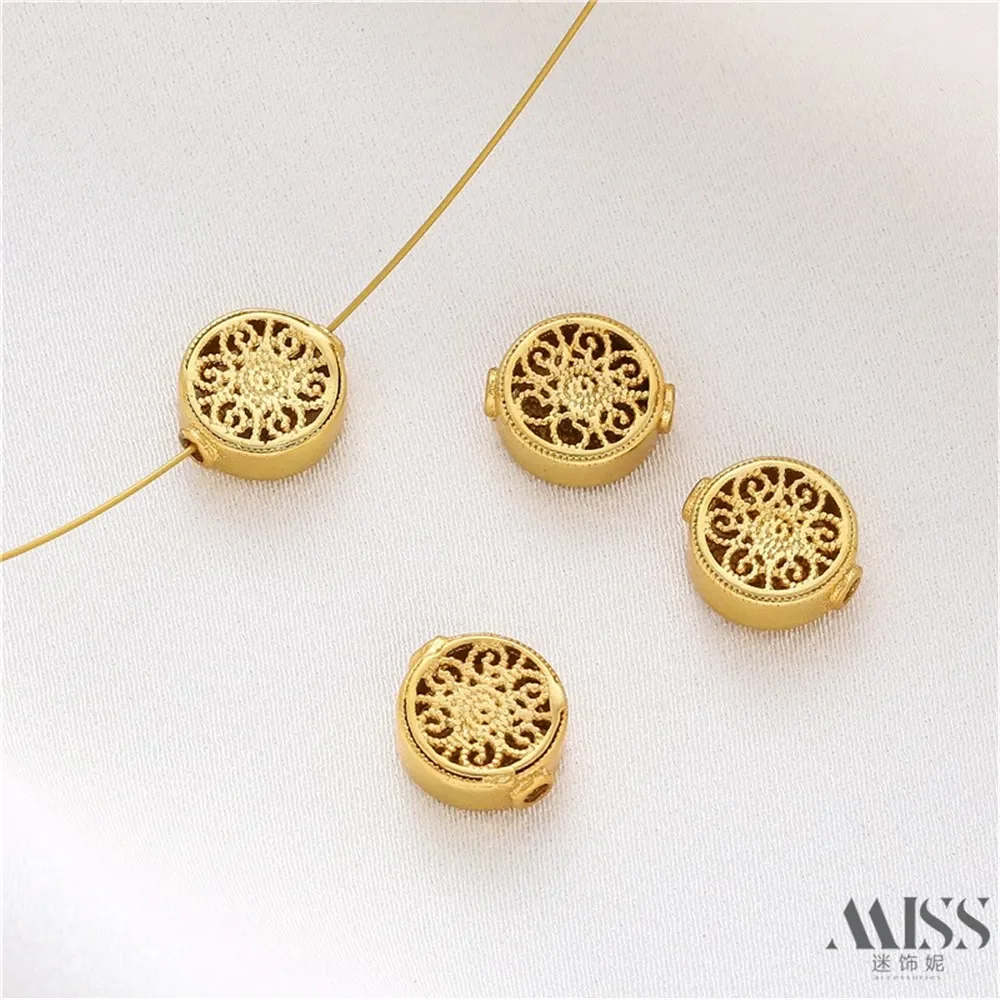 Sand Gold Color Round Hollow Engraved Beads Round Beads DIY Accessories Loose Beads Handmade Bracelets Necklaces Jewelry