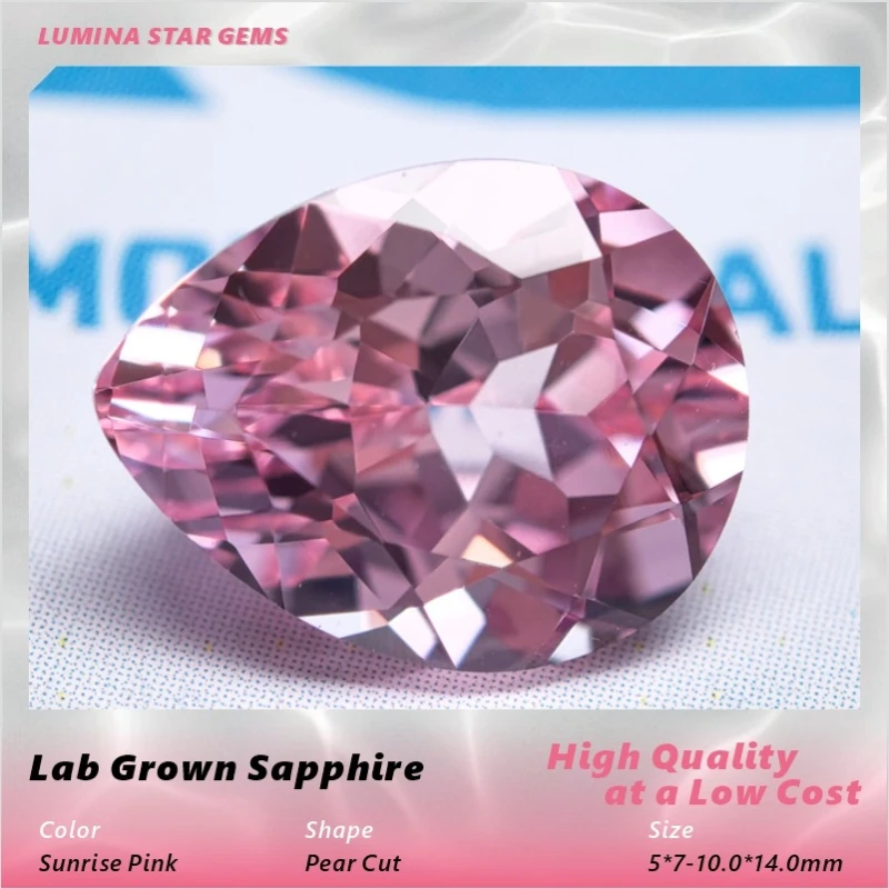 AL-Lab Grown Sapphire Pear Shape Sunrise Pink Color VVS1 Gemstone Beads For Diy Charm Jewelry Making Optional Certificateific