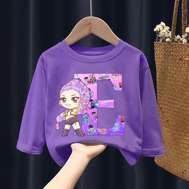 Новые футболки с длинными рукавами для девочек K Pop Demon Hunters Kawaii, футболки с рисунком и надписью, детские топы, осенняя детская одежда