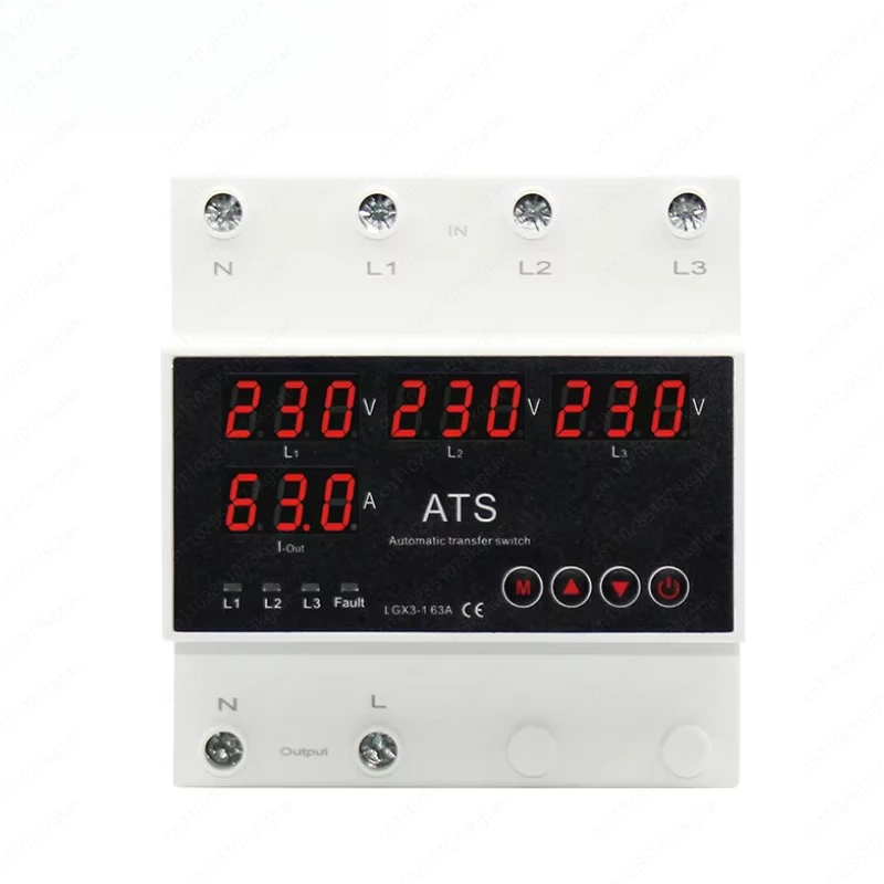 3-phase To Single-phase Transfer Switch Over and Under Voltage Protector 63A Controls Limited Viewership of Phase Loss Current