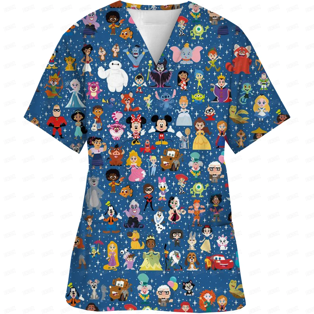 Women's Nursing Clothing High-quality Disney Print Top Accessories Doctors Medical Uniform Hospital Nurse Beauty Salon Scrubs