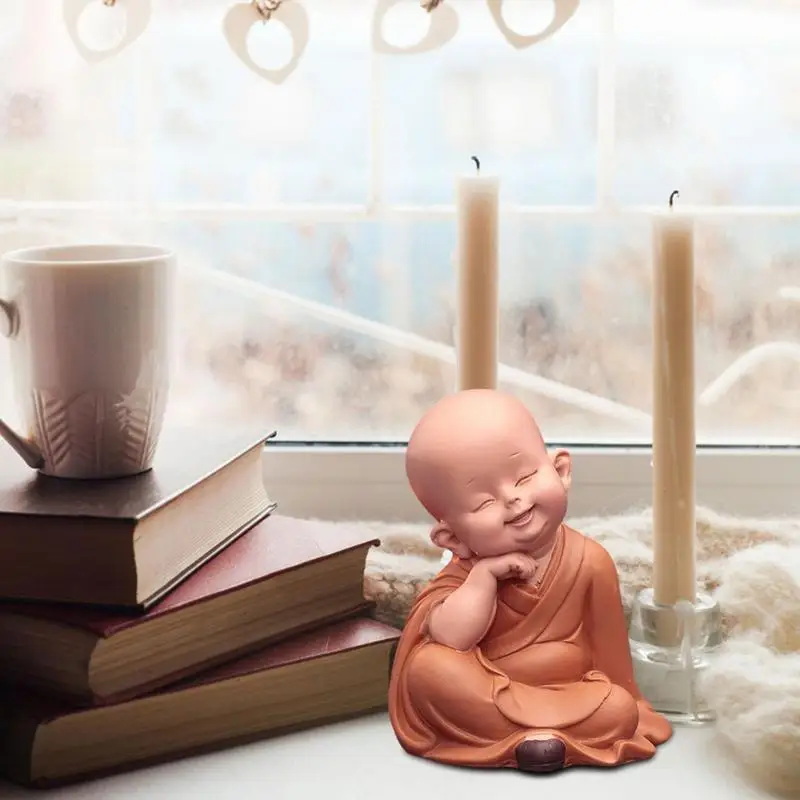 Little Monk Doll Little Monk Figurine Cute Resin Buddha Monk Statues Miniature Figurines Showpiece For Wall Shelf Table Desktop