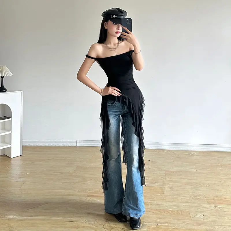 2026 Summer Fashion New Women's Korean Style Design Strapless Top Sexy Spicy Girl Irregular Slimming First Step Ribbon Top
