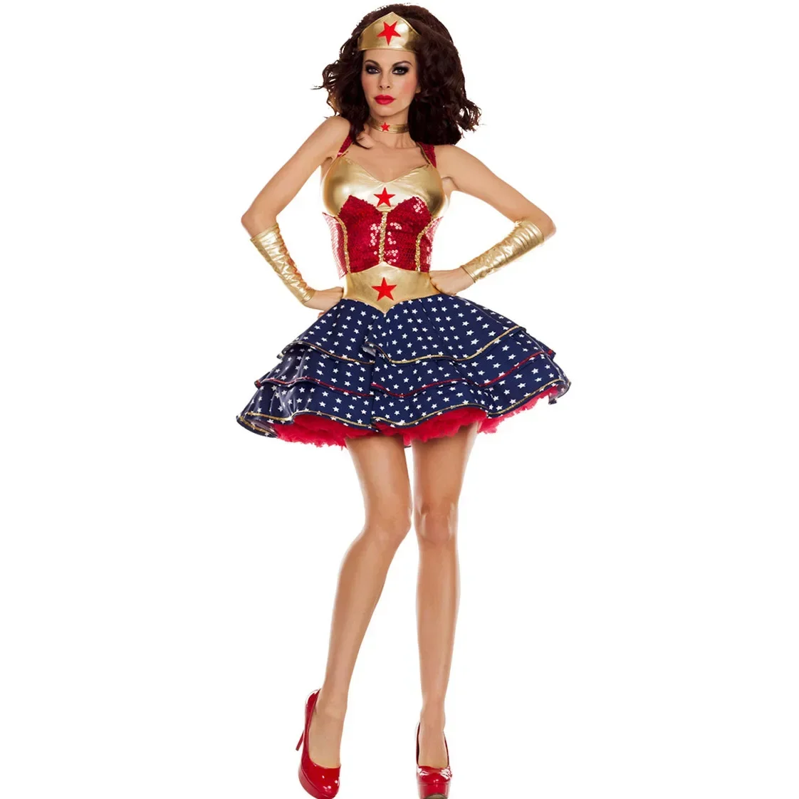 

Halloween Superhero Woman Cosplay Dress Fancy Carnival Costume Sleeveless Skirt Set Festival Party Clothes Performance Outfits