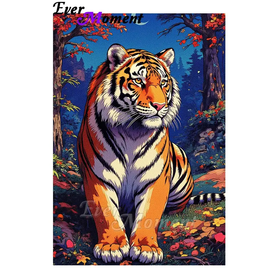 

Ever Moment Tiger Diamond Painting Set Full Resin Drill Short Lint Canvas Curved Edges Animal Mosaic Art Kit Wall Decor ASF3047