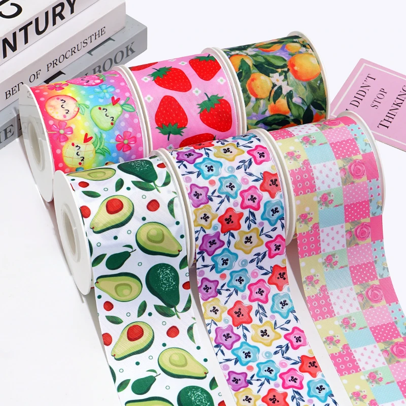 DIY Cartoon Fruit Food Printed Satin Grosgrain Ribbon For Craft Supplies Akcesoria do szycia 5 jardów.91003