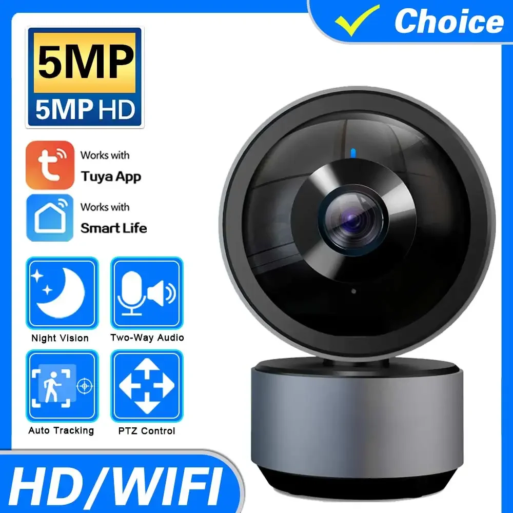 Tuya WIFI PTZ Camera 5MP Black Indoor Baby Monitor Smart Home Wireless Night Vision P2P Security Video Surveillance IP Camera 2K