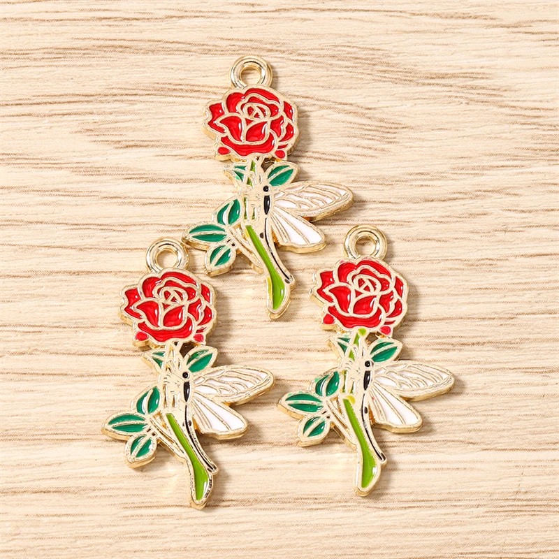 10 Stück 18x28mm Niedliche Emaille-Rosenblüten-Anhänger für Schmuckherstellung, Halsketten, Ohrringe, Armbänder, DIY-Bastelzubehör – Detail 9